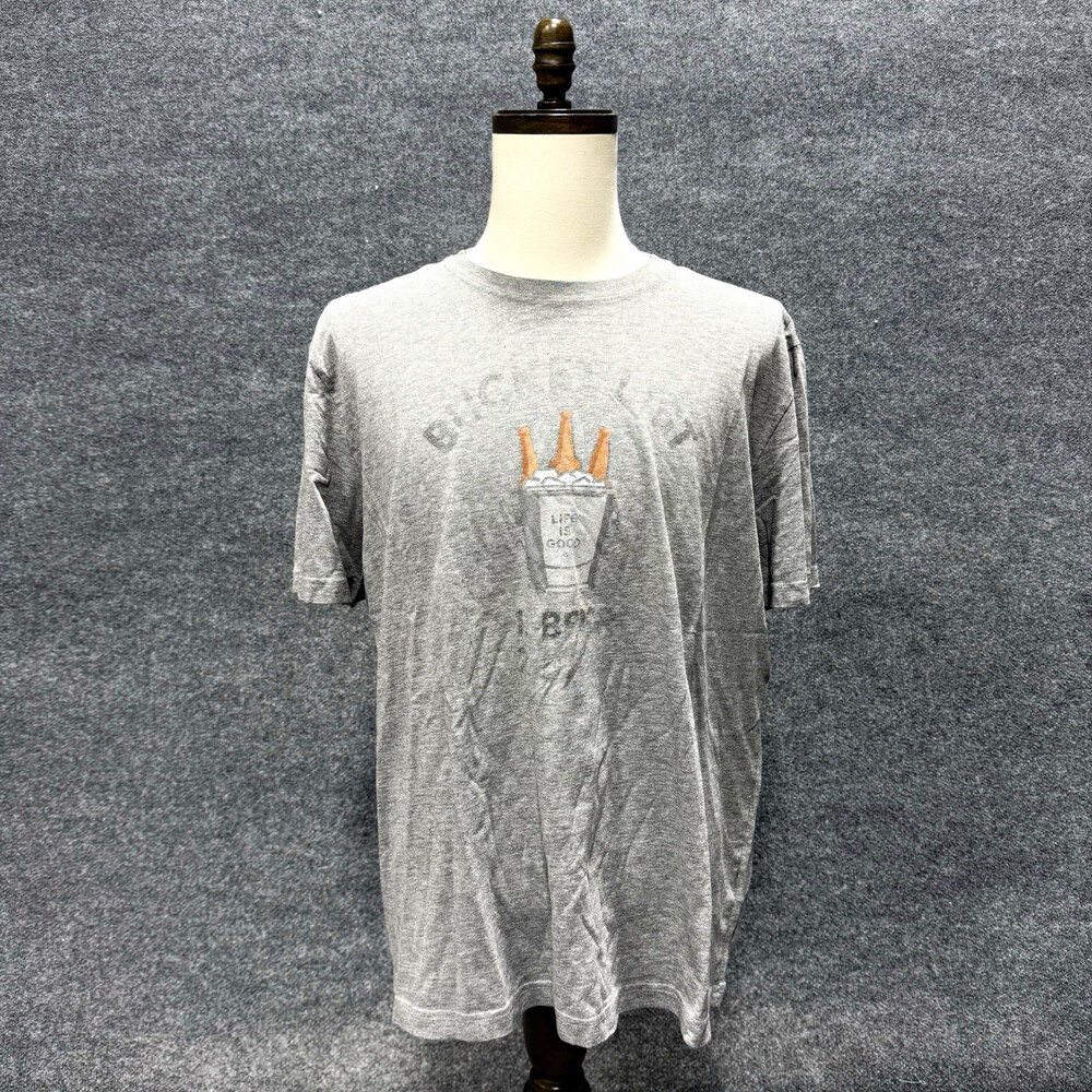 Life Is Good Crusher Tee Men's XL Bucket List Beer Ice Gray Faded Print